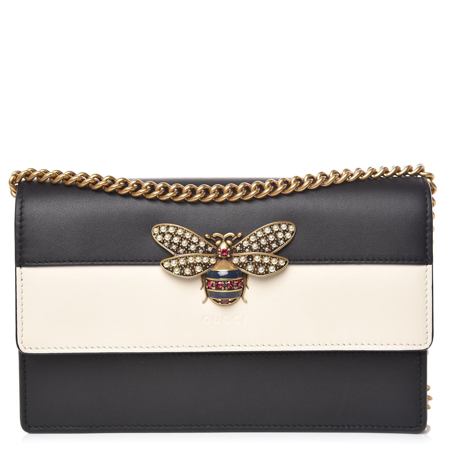 Calfskin Queen Margaret Chain Wallet Mystic White Black