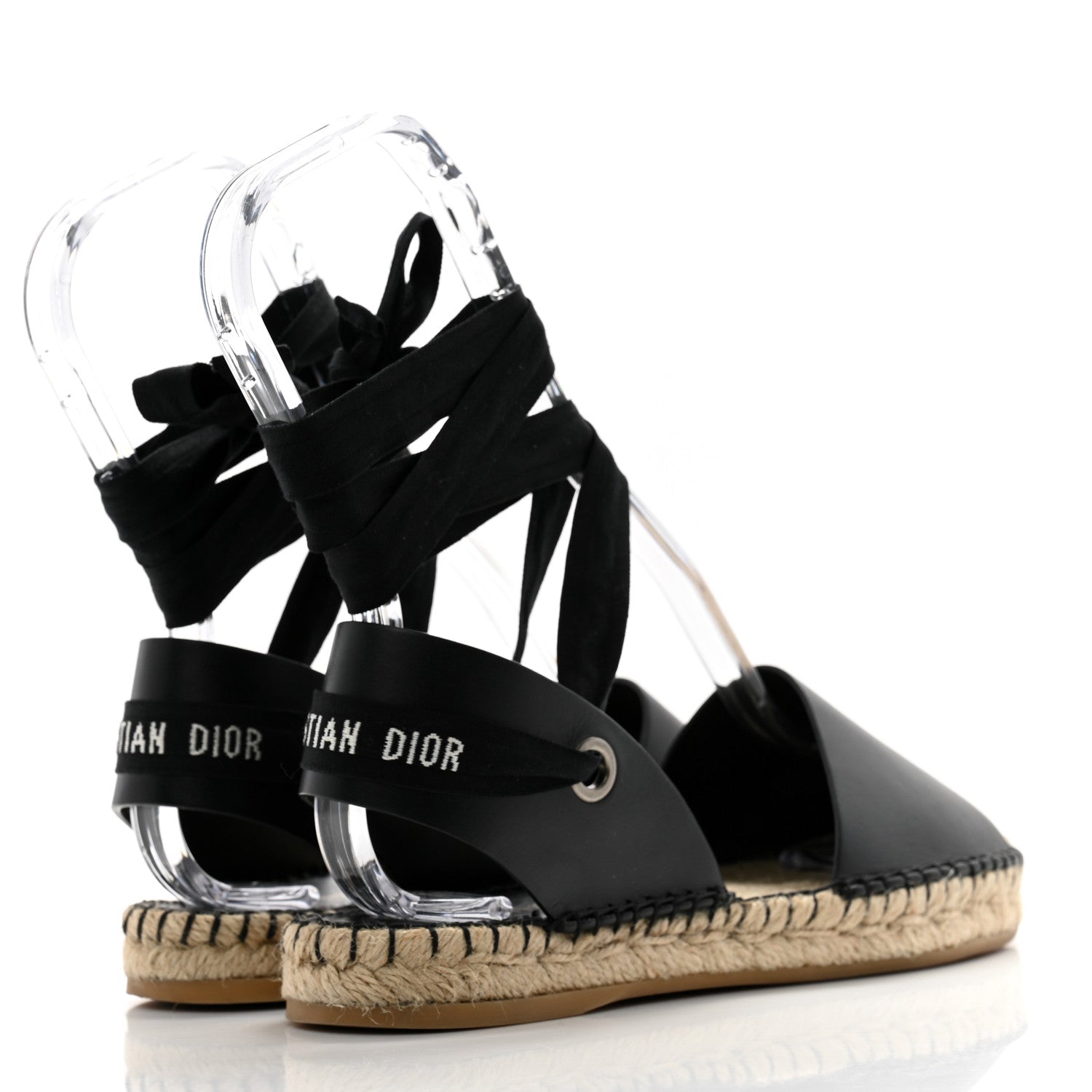 Christian Dior Calfskin Nicely-D Ankle Tie Espadrilles Flats 36 Black 4 of 9
