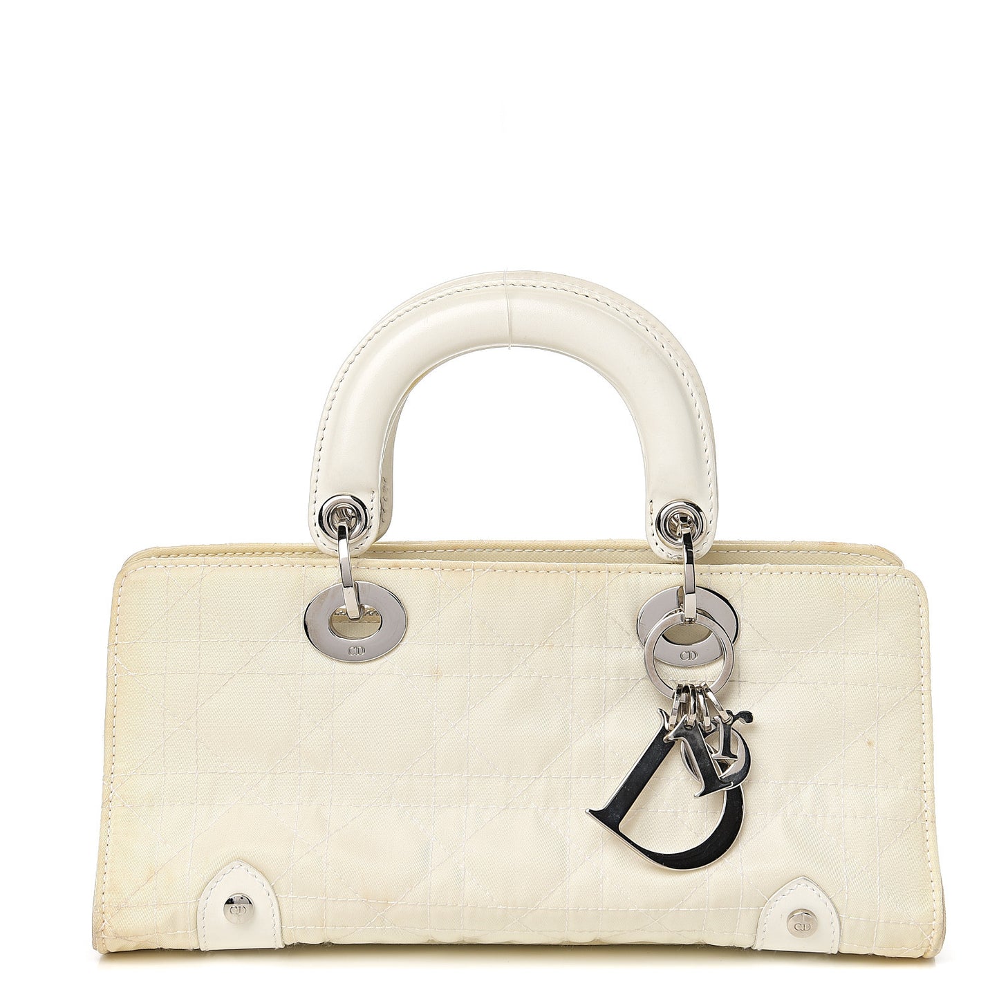 Nylon Cannage Stitched Small Lady Dior East West White