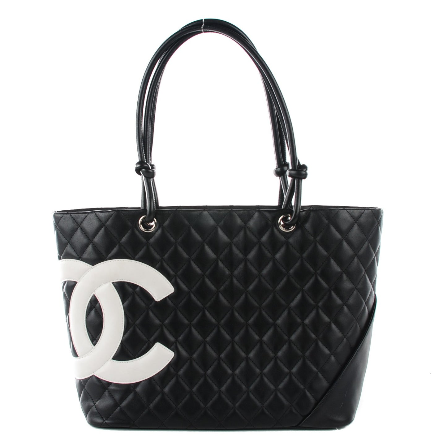 Calfskin Quilted Large Cambon Tote Black White