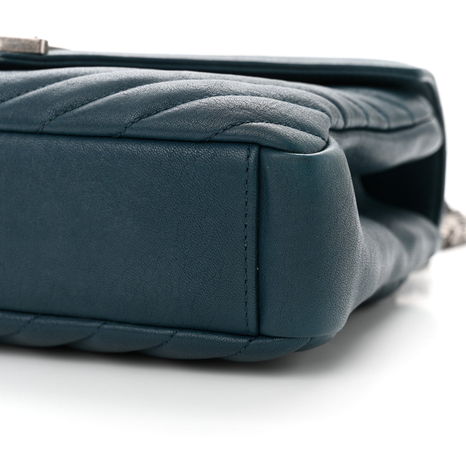Saint Laurent Sheepskin Matelasse Chevron Monogram Medium College Bag Petrol Green 10 of 14