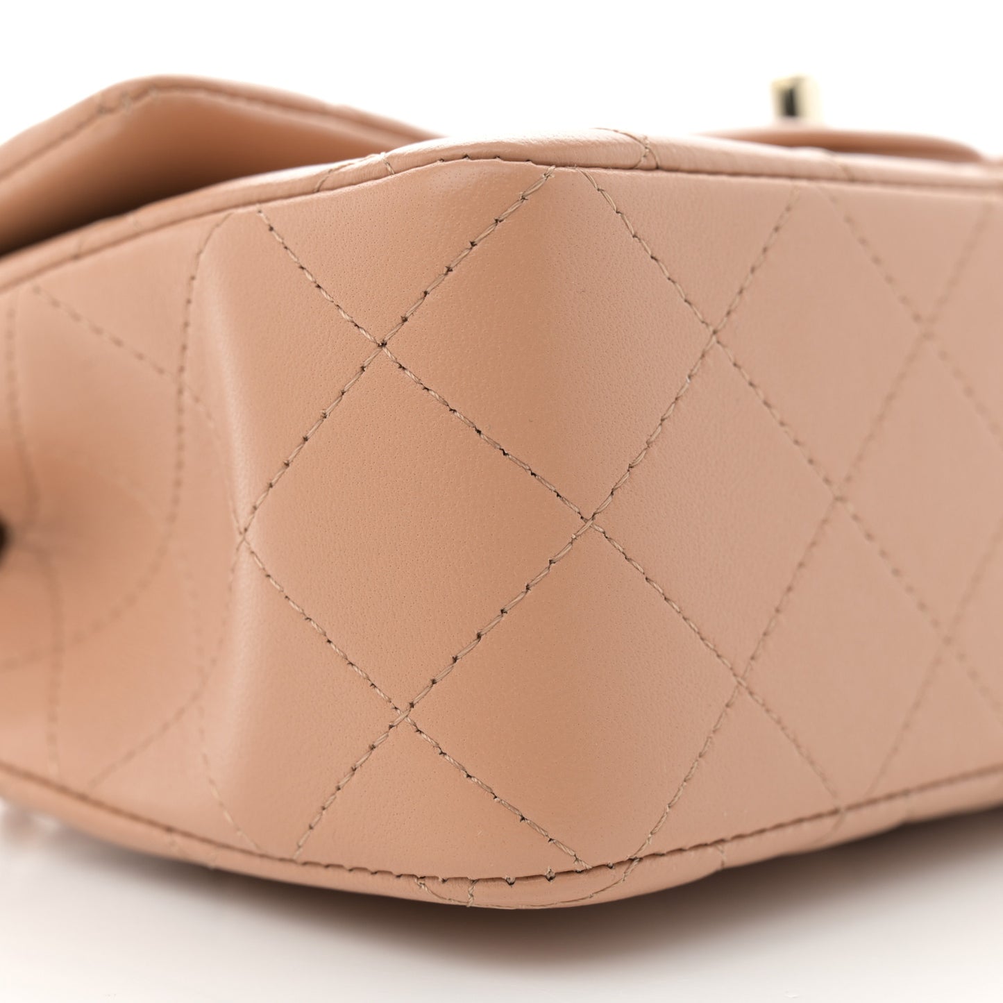 Lambskin Quilted Mini Top Handle Rectangular Flap Beige