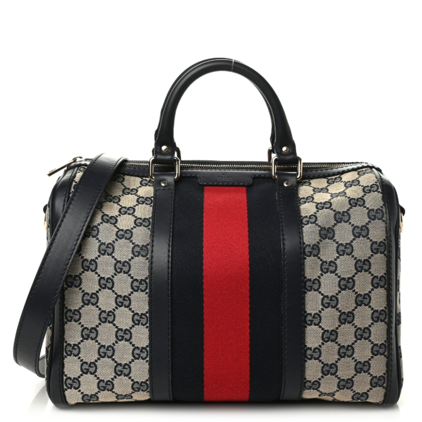 Monogram Selleria Calfskin Vintage Web Medium Boston Beige Blue