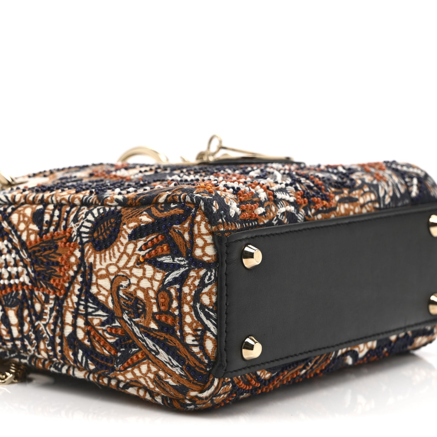 Smooth Calfskin Beaded Animals Mini Lady Dior Orange Multicolor