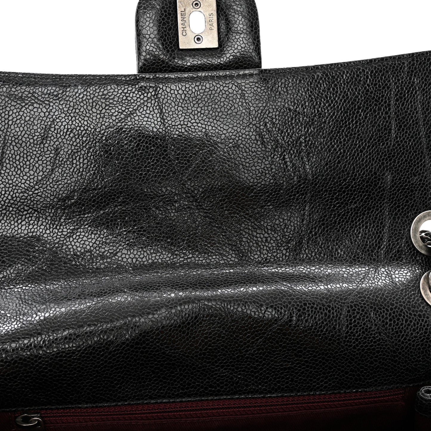 Crumpled Grained Calfskin Medium CC Crave Flap Black