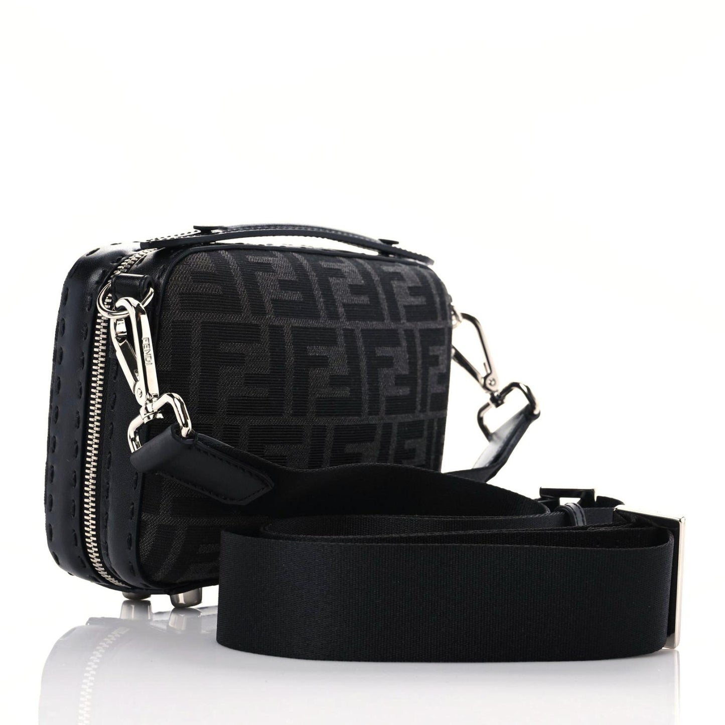 Recycled Fabric Jacquard Vitello Astro FF 1974 Mini Suitcase Bag Asfalto Black