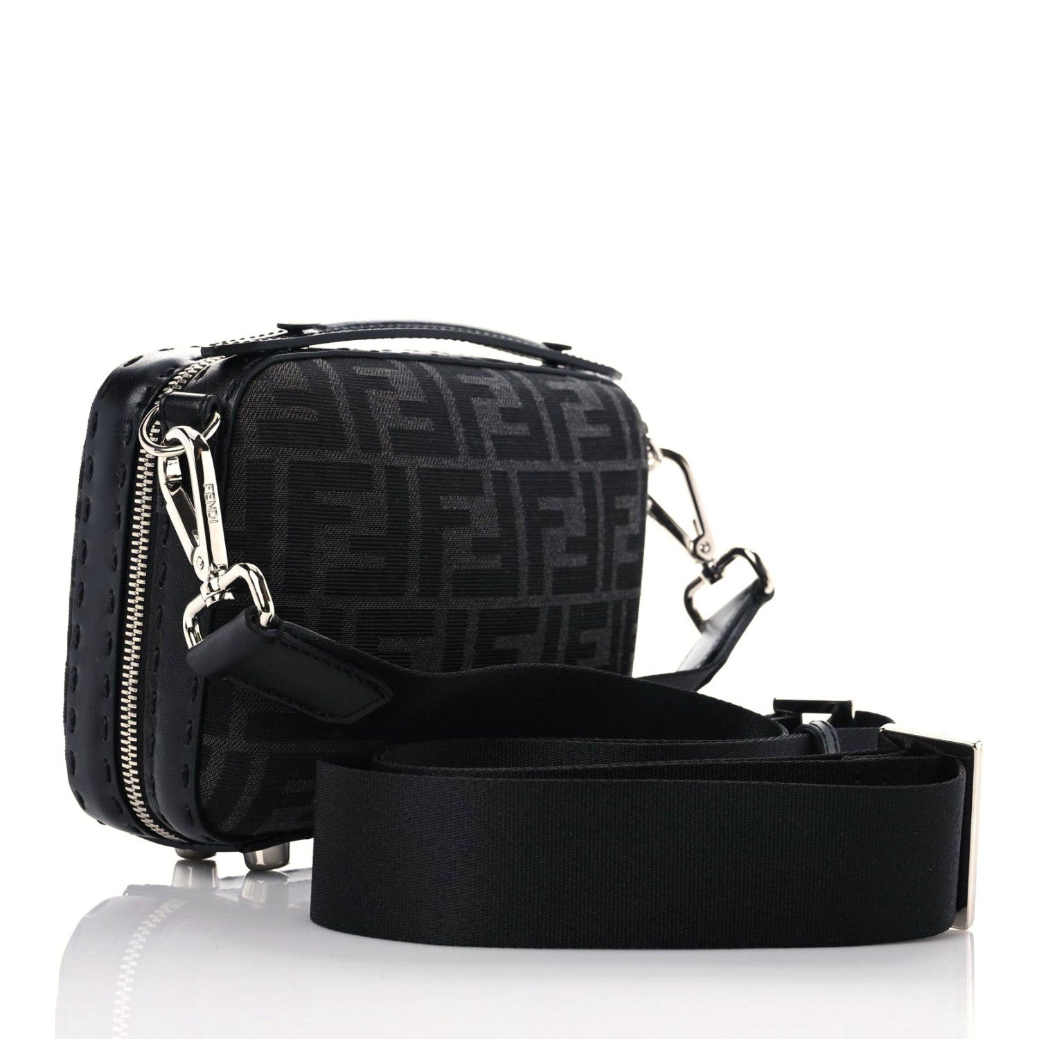 Fendi Recycled Fabric Jacquard Vitello Astro FF 1974 Mini Suitcase Bag Asfalto Black 3 of 11