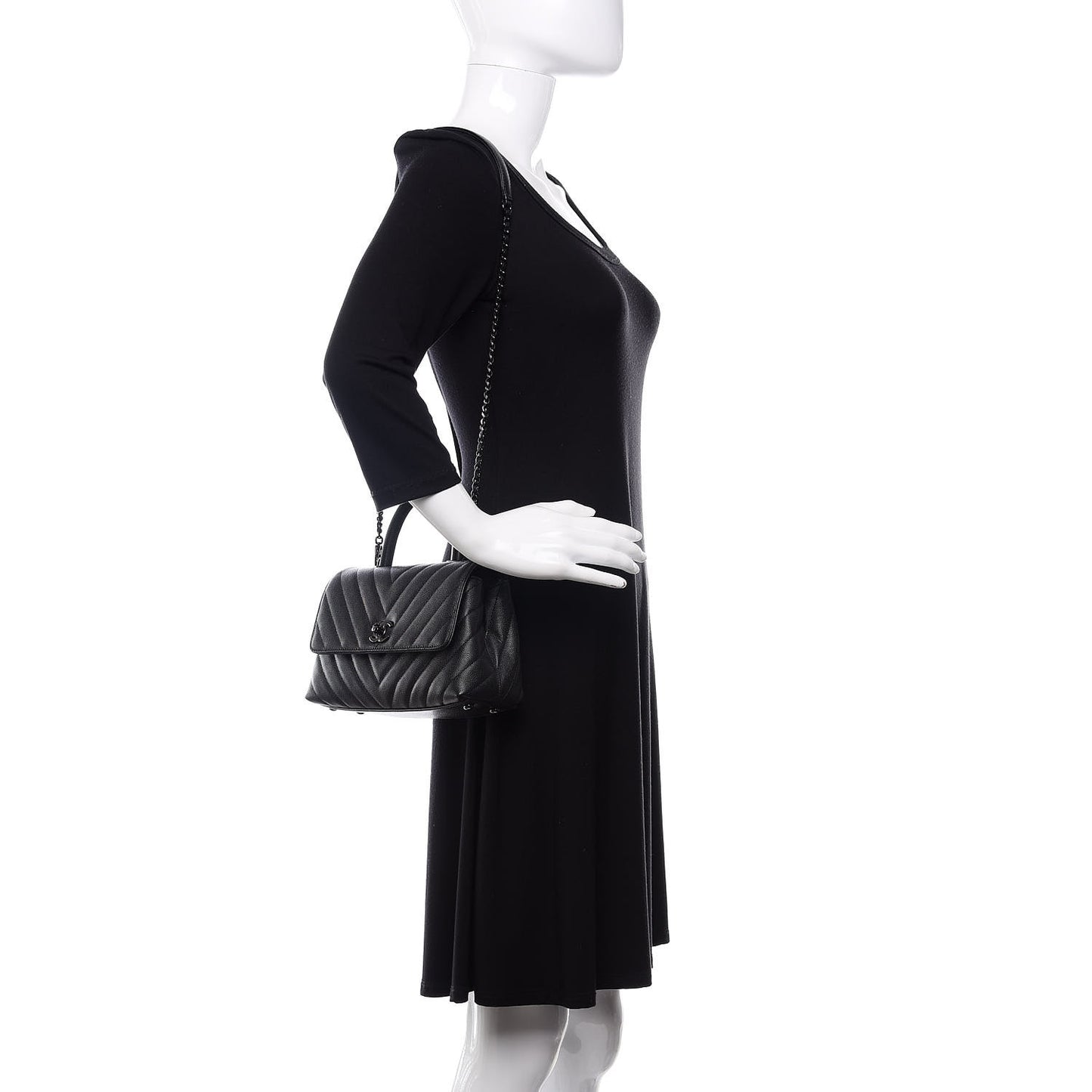 Caviar Chevron Quilted Mini Coco Handle Flap So Black