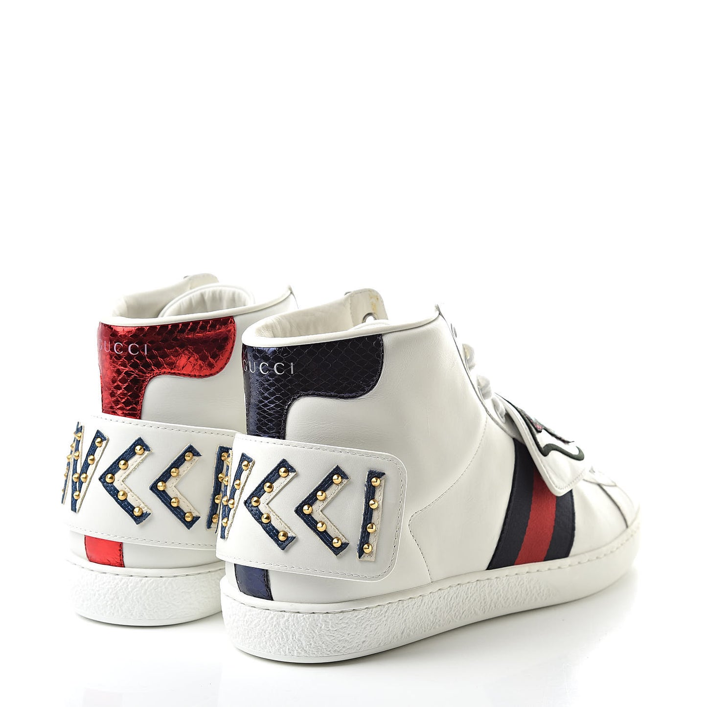 Calfskin Ayers Embroidered Web Mens Ace Removable Patches High Top Sneakers 9 White