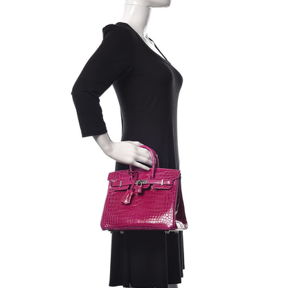 Hermes Shiny Niloticus Crocodile Birkin 25 Rose Scheherazade 2 of 29