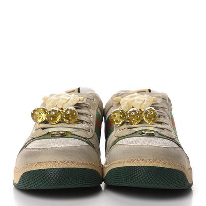 Gucci Nubuck Web Cherries Mens Screener Sneakers 13 Dusty Milk White Vintage Green 2 of 9