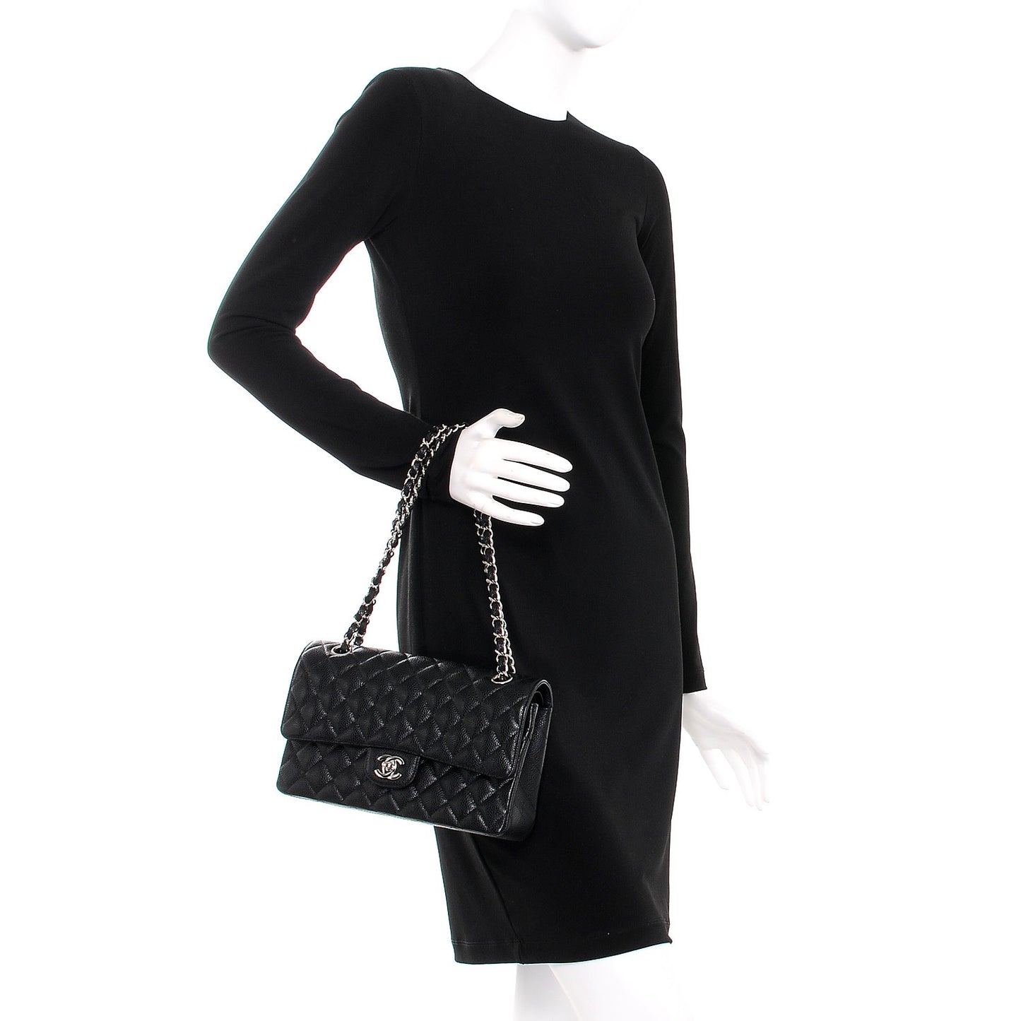 Caviar Quilted Medium Double Flap Black