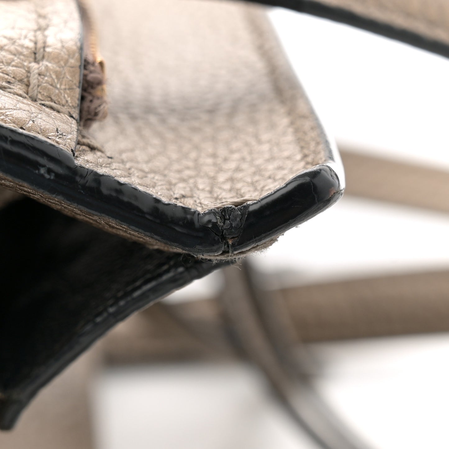 Metallic Hammered Calfskin Double Handle Small Amy Tote Graphite