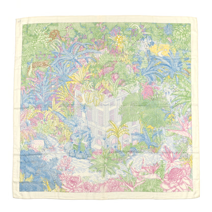 Hermes Cashmere Silk Faubourg Tropical Shawl 140 White Vert Bleu 1 of 6