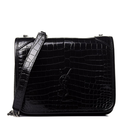 Saint Laurent Crocodile Embossed Lambskin Matelasse Monogram Niki Chain Wallet Black 1 of 12