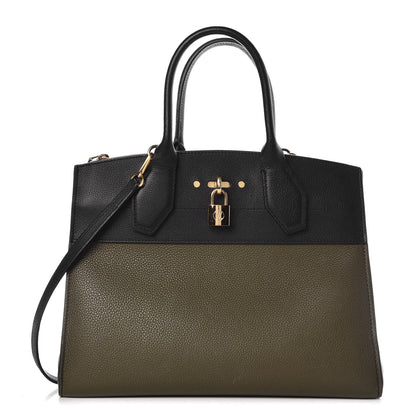 Louis Vuitton Calfskin City Steamer MM Kaki Black 1 of 14