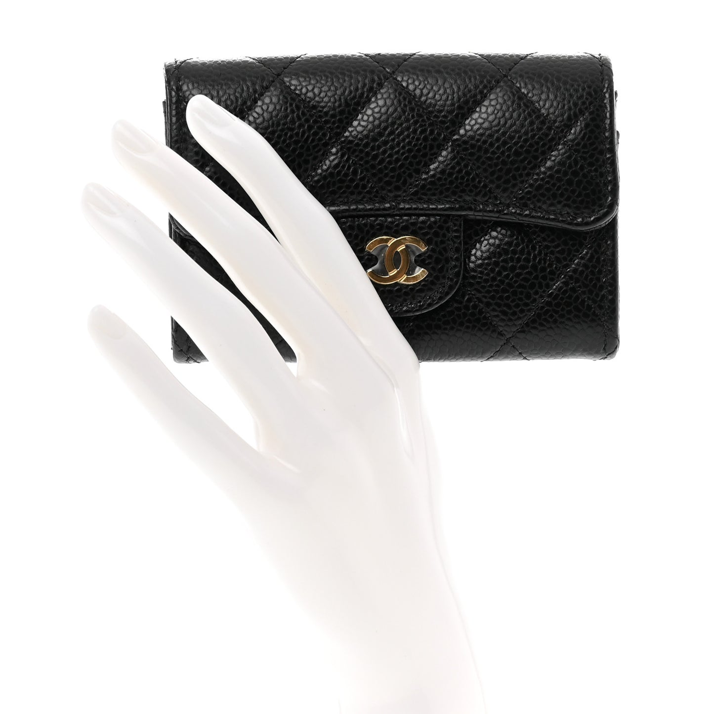 Caviar Quilted Flap Card Holder Wallet Black