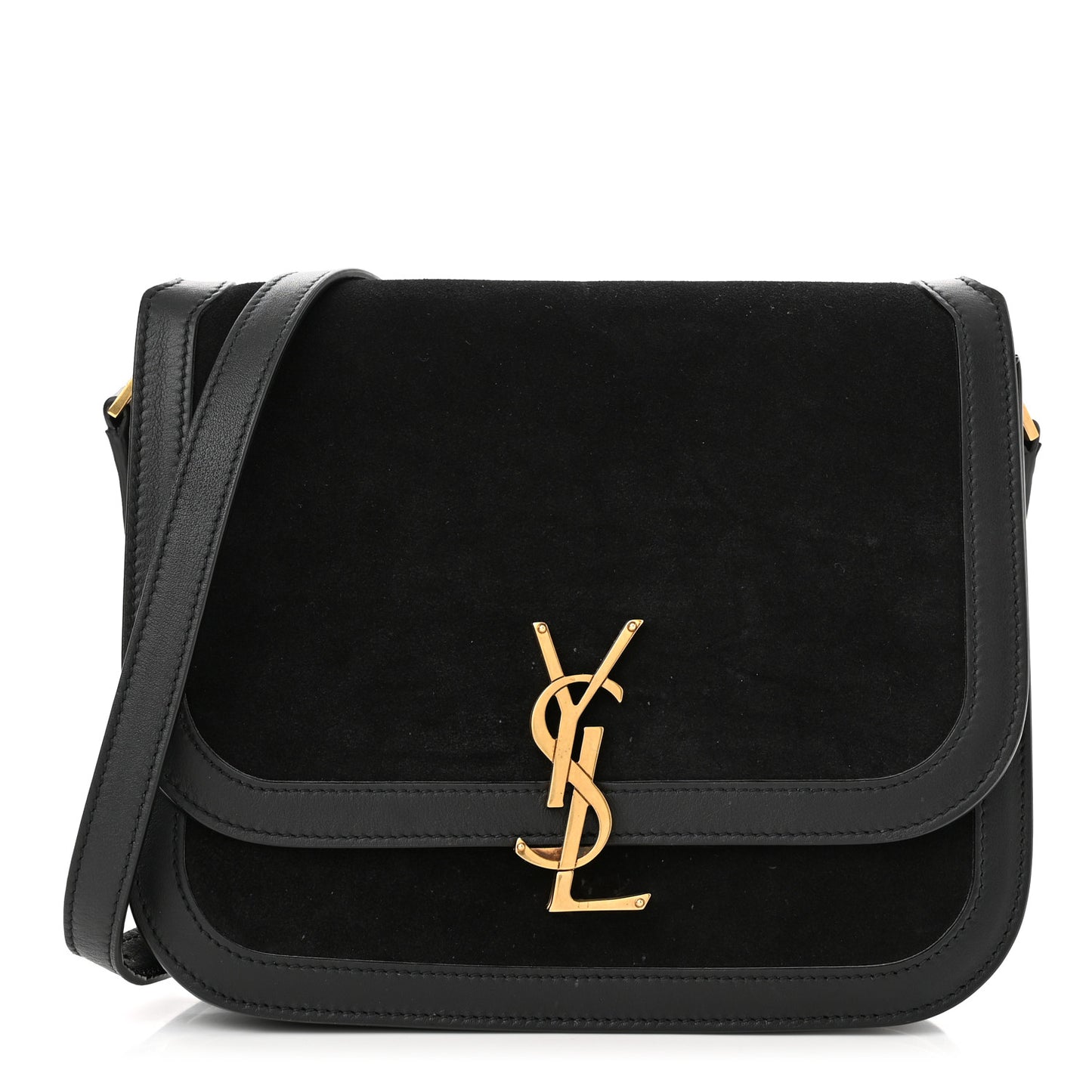 Suede Smooth Calfskin Monogram Medium Solferino Soft Satchel Black