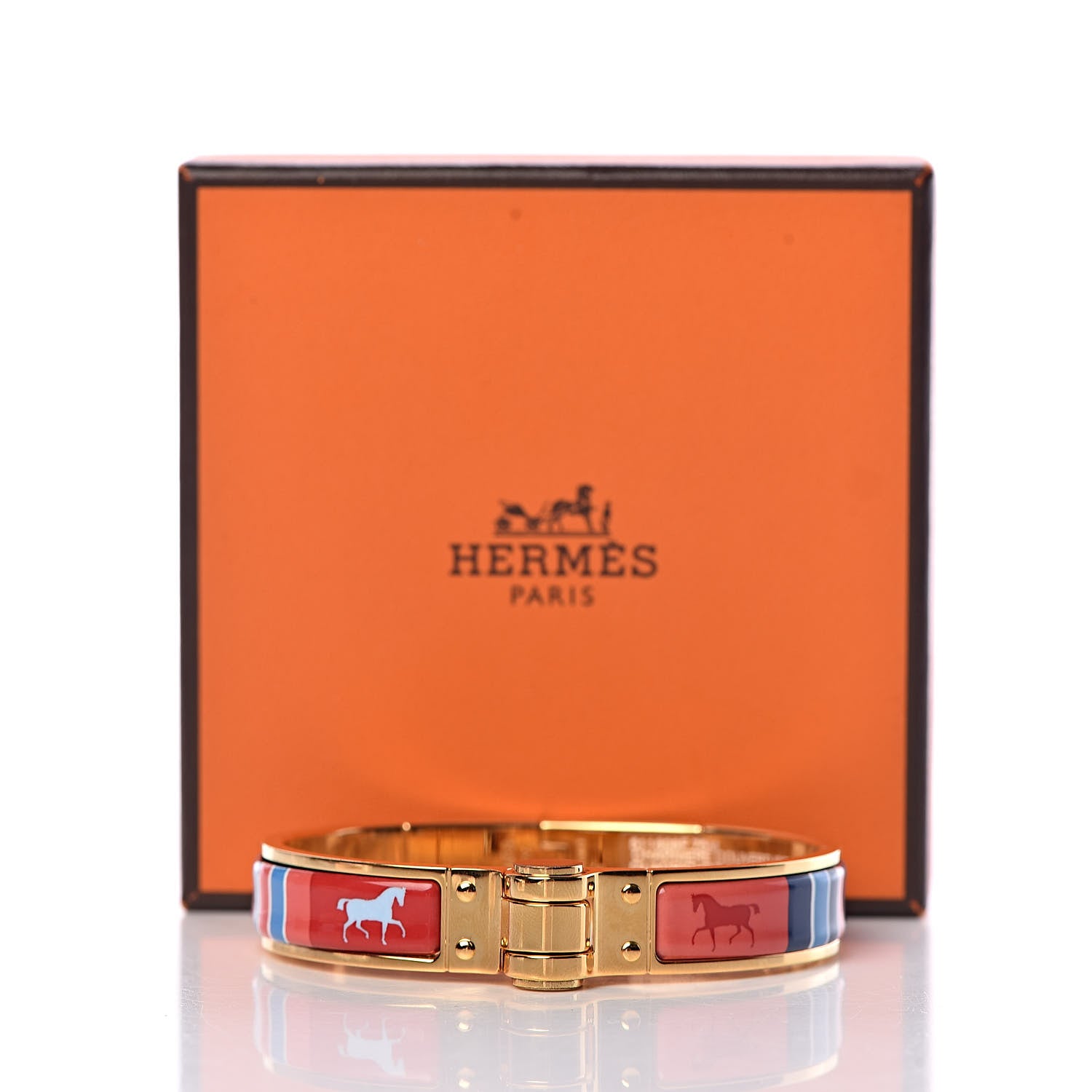 Hermes Enamel Printed Narrow Charniere Couvertures Nouvelles Hinged Bracelet M Quadrichromie 7 of 7