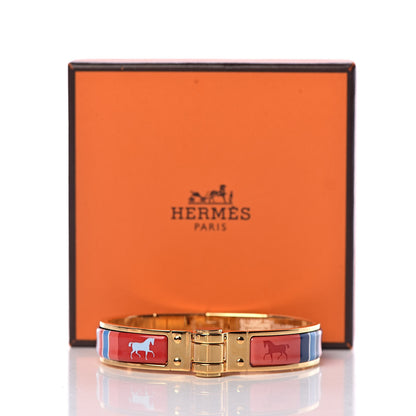 Hermes Enamel Printed Narrow Charniere Couvertures Nouvelles Hinged Bracelet M Quadrichromie 7 of 7