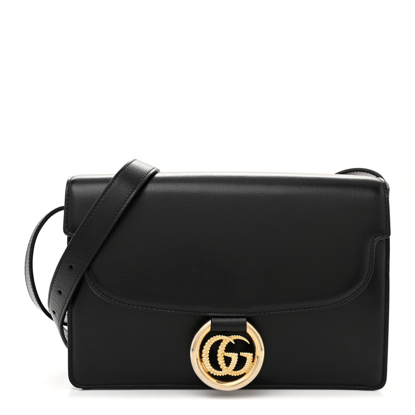 Textured Calfskin Medium Torchon GG Ring Shoulder Bag Black