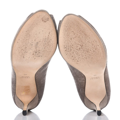 Gucci Velvet GG Monogram Horsebit Open Toe Pumps 36 New Fango 7 of 11