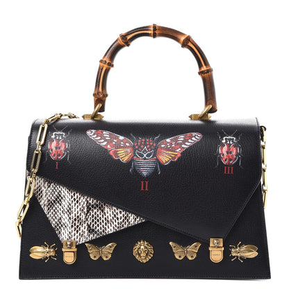 Gucci Calfskin Snakeskin Studded Medium Ottilia Top Handle Bag Black 1 of 8