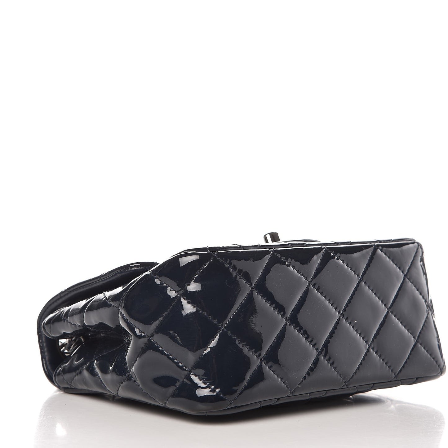 Patent Quilted Mini Square Flap Navy Blue
