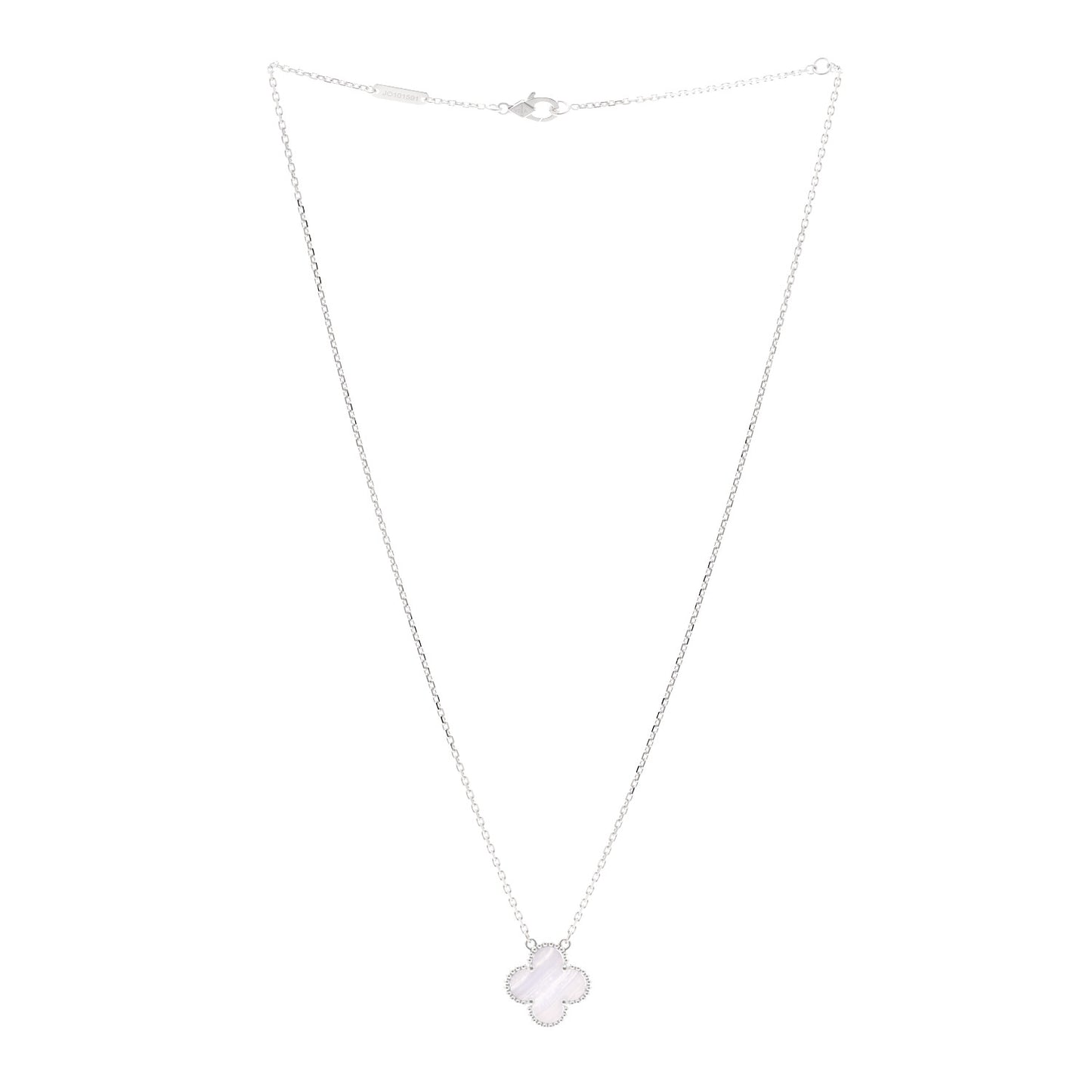 18K White Gold Chalcedony Vintage Alhambra Pendant Necklace