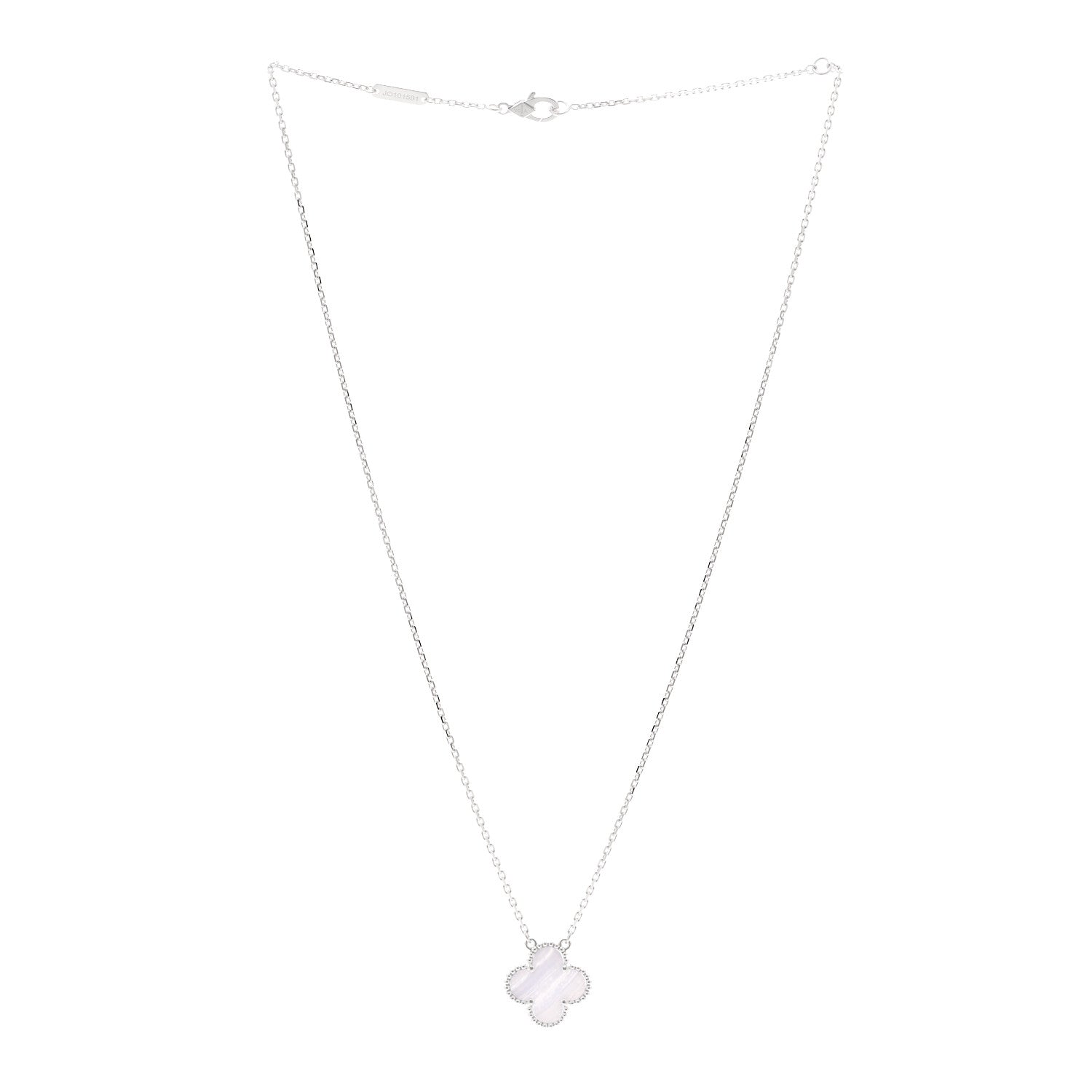 Van Cleef & Arpels 18K White Gold Chalcedony Vintage Alhambra Pendant Necklace 3 of 6