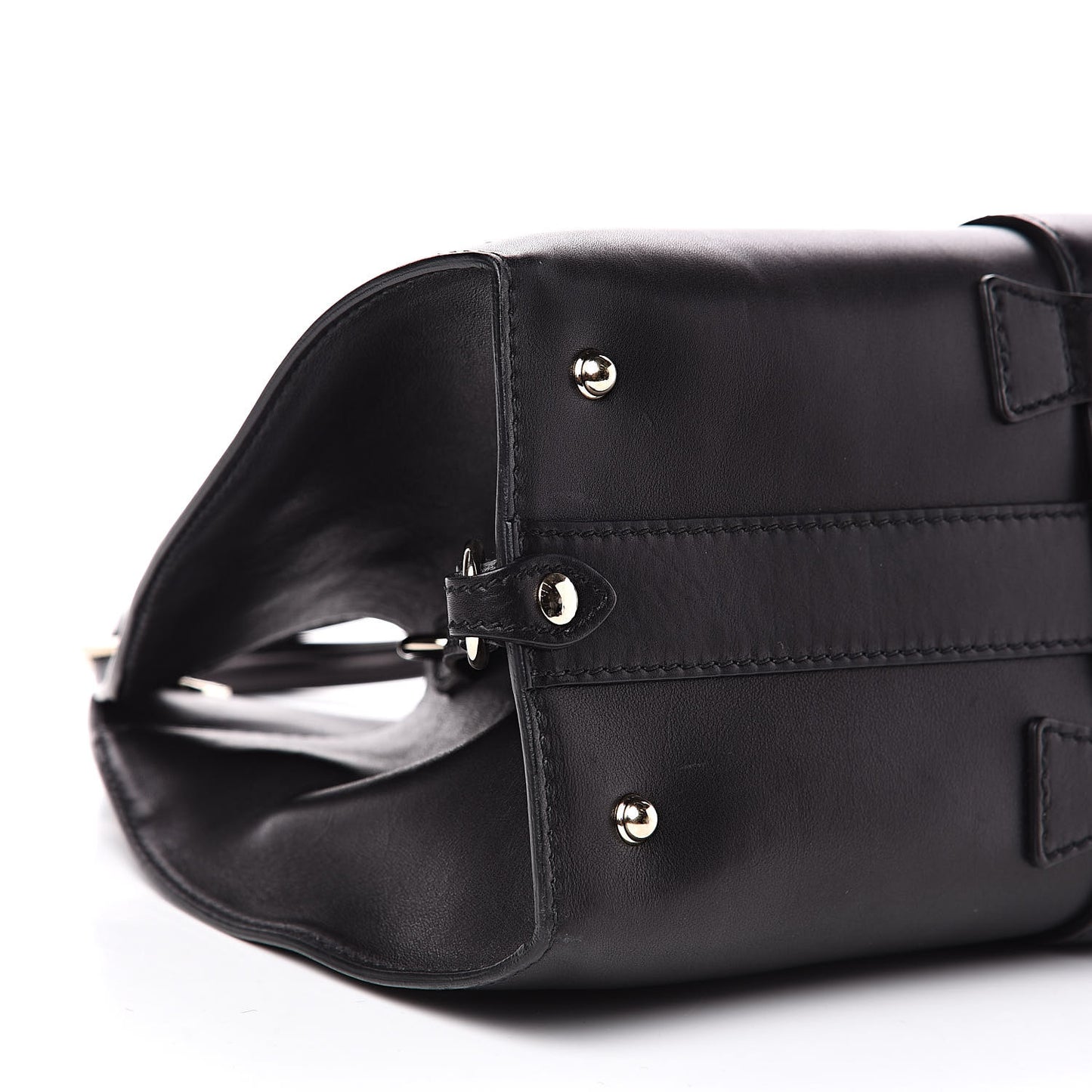 Calfskin Medium Stirrup Top Handle Bag Black