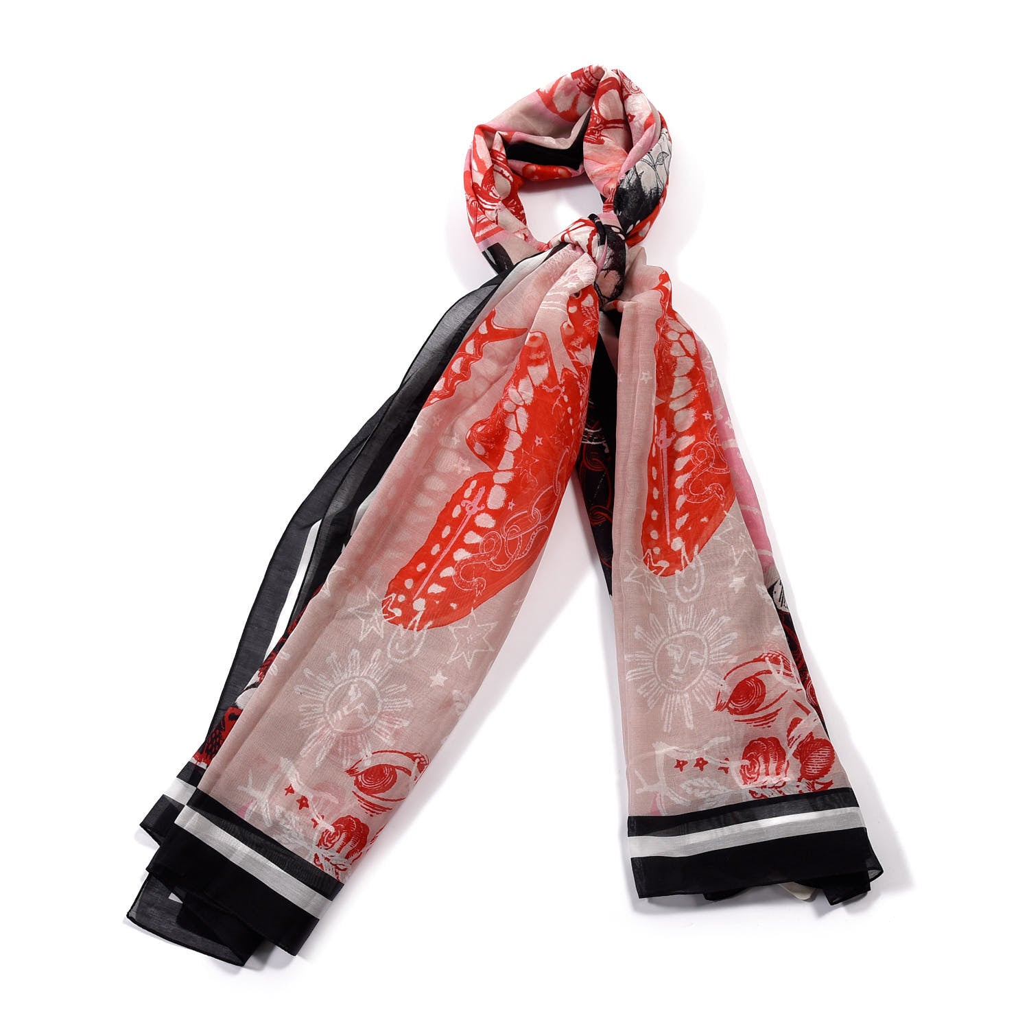 Alexander McQueen Cotton Silk Tattoo Butterfly Pareo Red Black 1 of 4