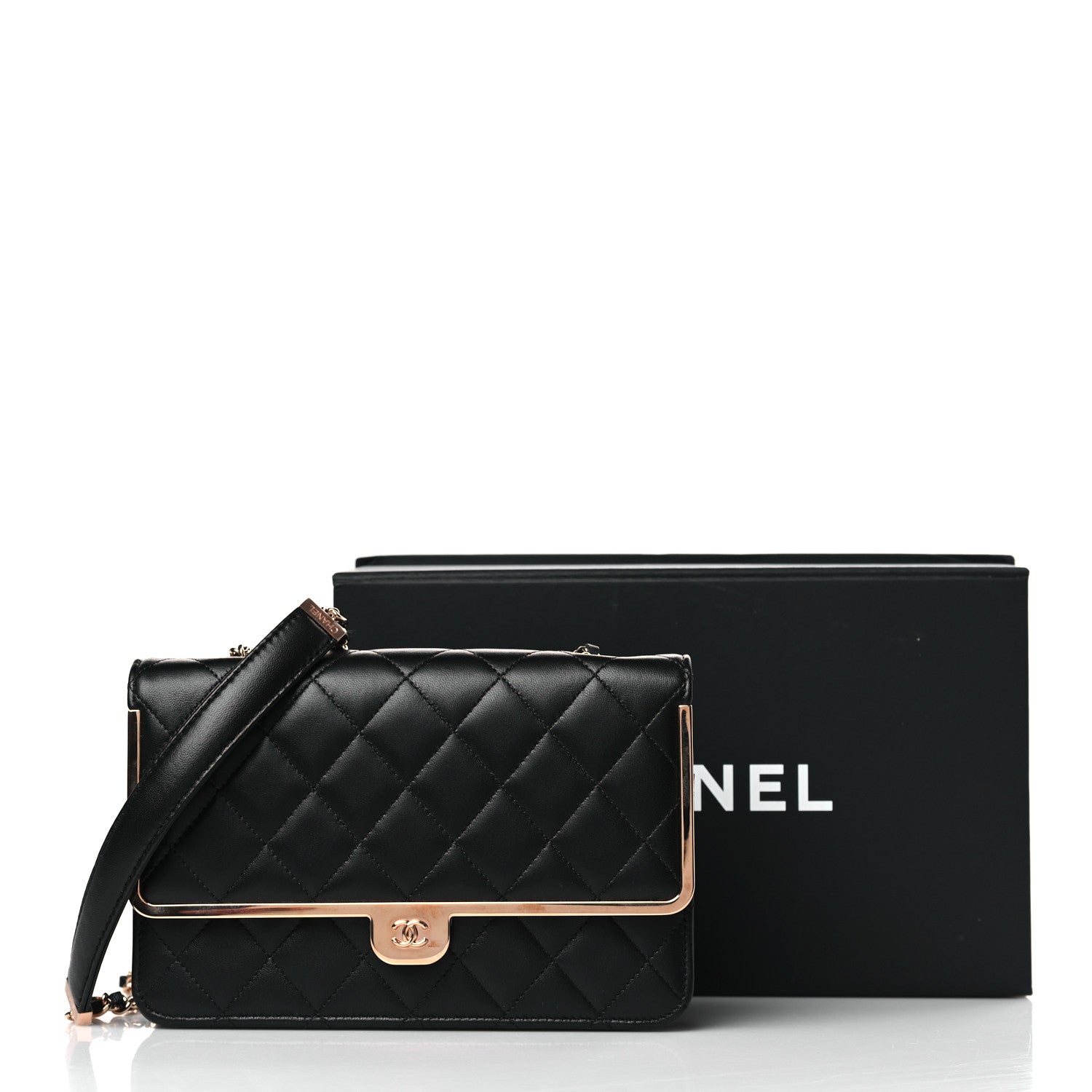 Chanel Lambskin Metal Quilted Wallet On Chain WOC Black 11 of 11