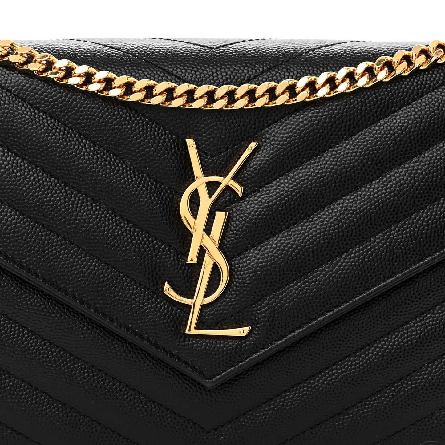 Grain De Poudre Matelasse Chevron Monogram Chain Wallet Black