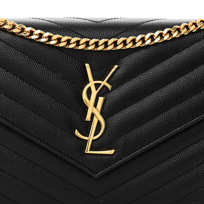 Saint Laurent Grain De Poudre Matelasse Chevron Monogram Chain Wallet Black 8 of 10