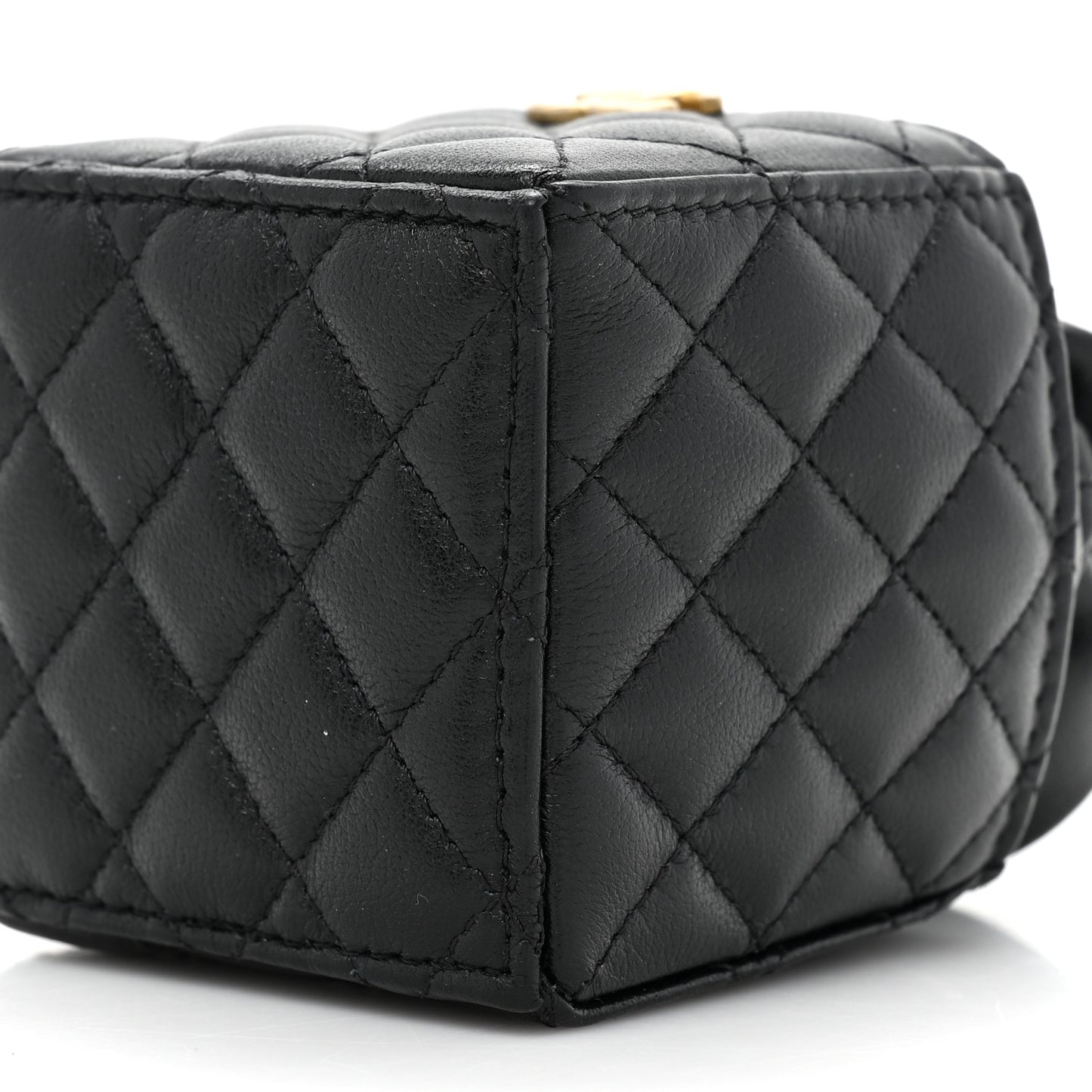 Calfskin Quilted Mini Drawstring Bucket Bag Black