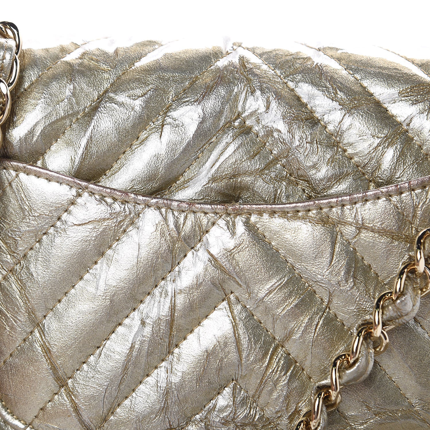 Chanel Patent Metallic Crumpled Calfskin Chevron Quilted Mini Rectangular Flap Gold 8 of 11