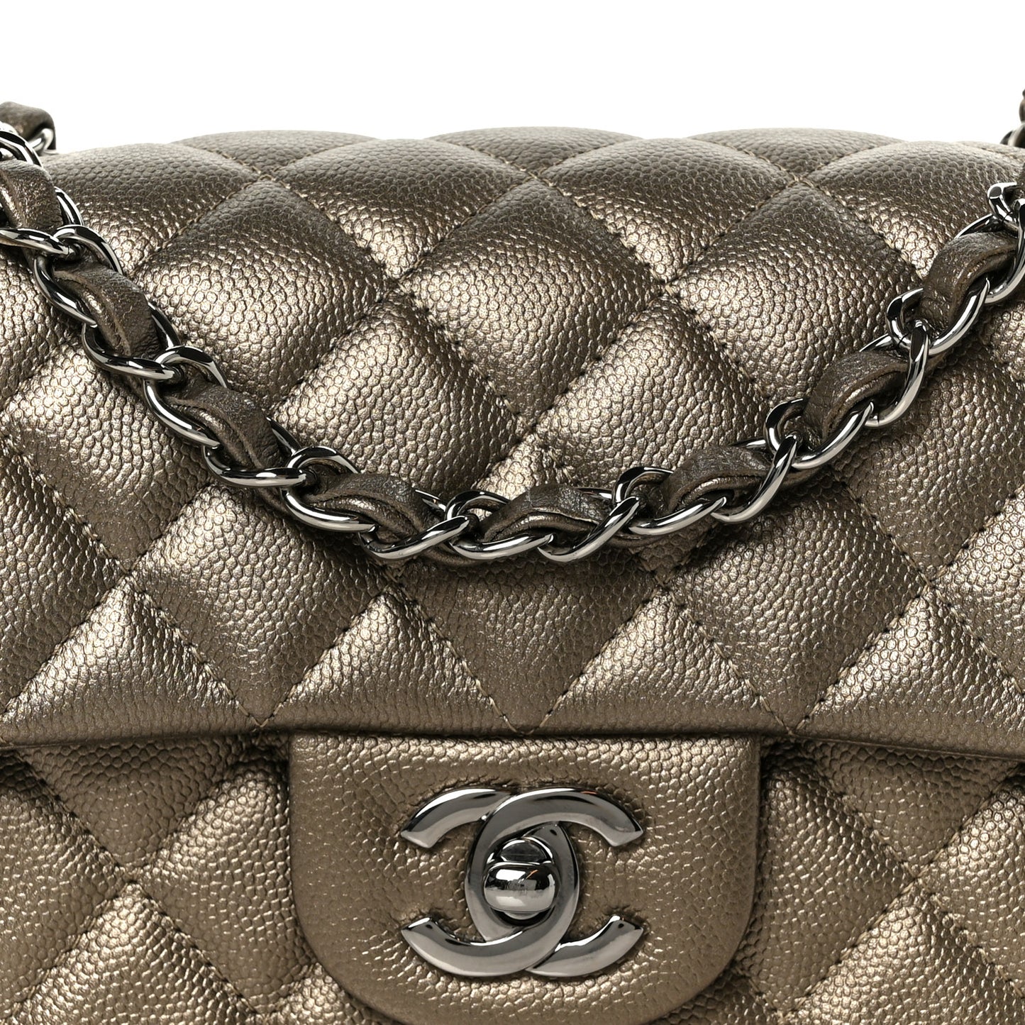 Iridescent Caviar Quilted Mini Rectangular Flap Bronze