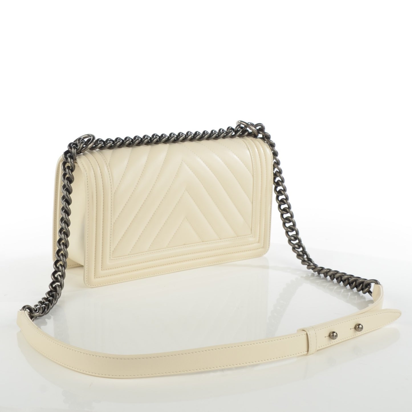Calfskin Chevron Medium Boy Flap White