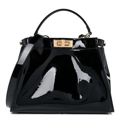 Fendi Patent Medium Peekaboo Iconic Defender Satchel Black 1 of 10