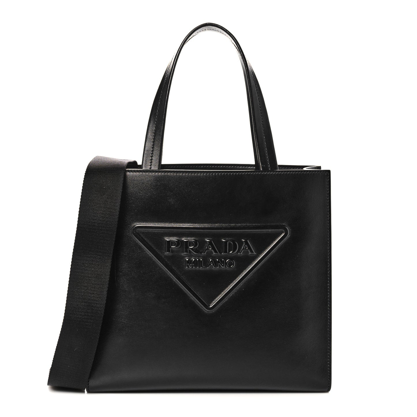 Calfskin Triangle Tote Bag Black
