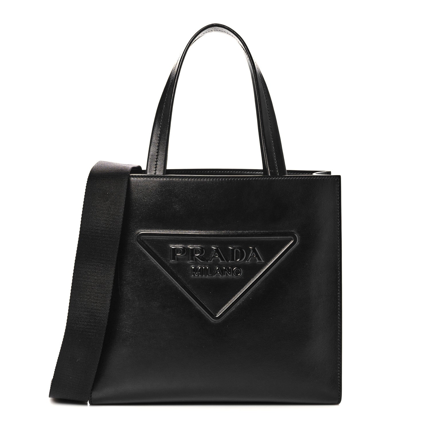 Prada Calfskin Triangle Tote Bag Black 1 of 15