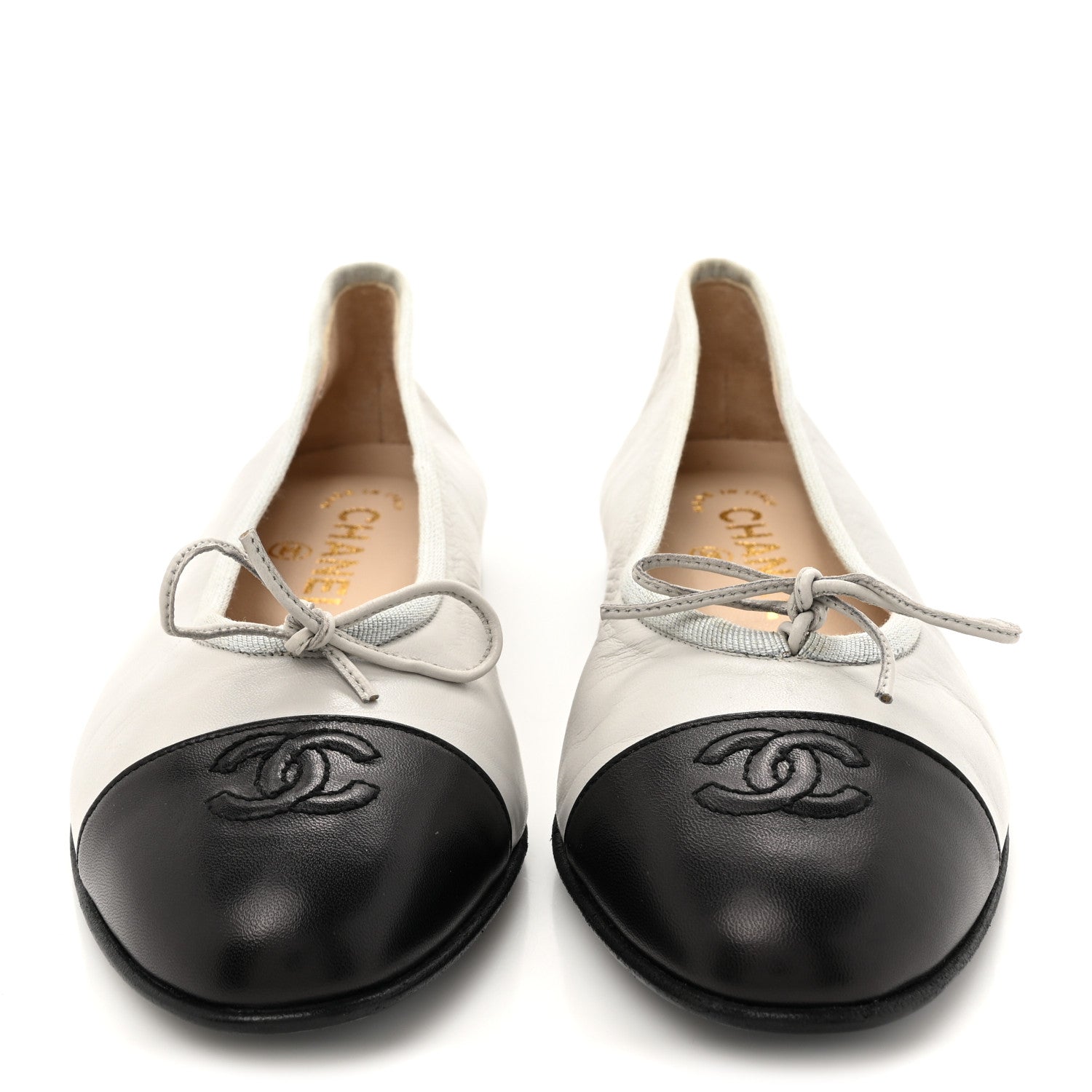 Chanel Lambskin Cap Toe CC Ballerina Flats 36.5 Grey Black 3 of 8