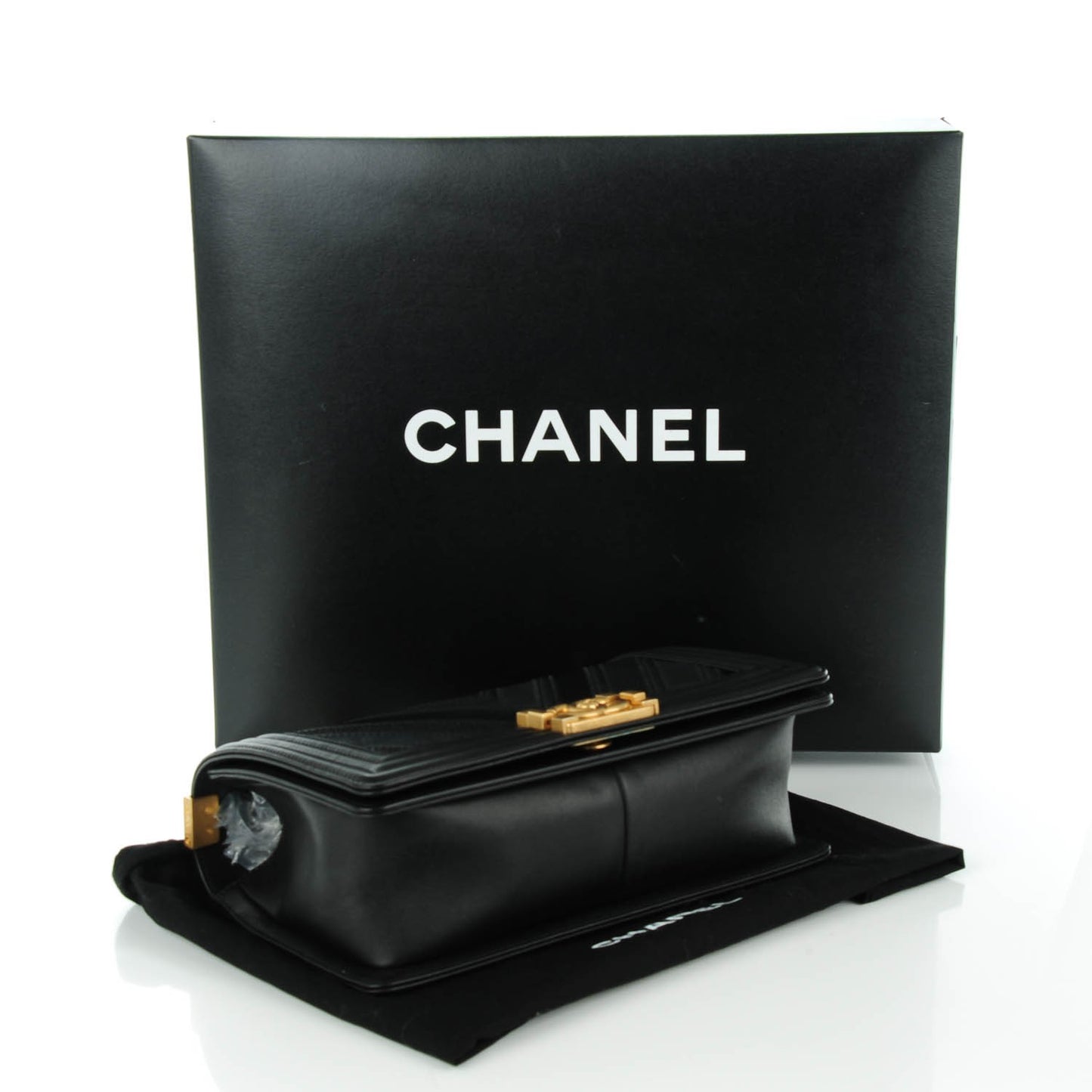 Caviar Suede Calfskin Chevron Medium Boy Flap Black