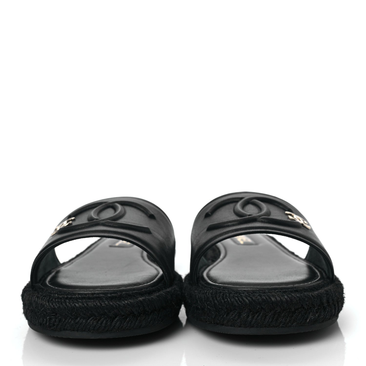Chanel Lambskin Espadrille Mule Sandals 38 Black 2 of 10
