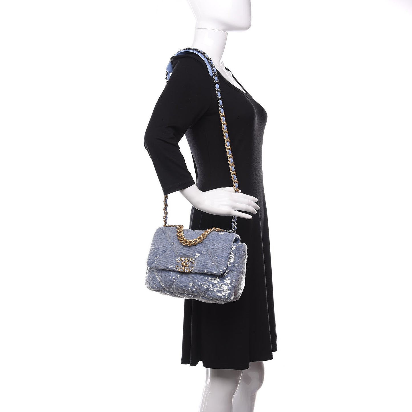 Sequin Quilted Medium 19 Flap Light Blue