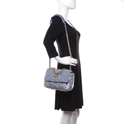 Chanel Sequin Quilted Medium 19 Flap Light Blue 2 of 10