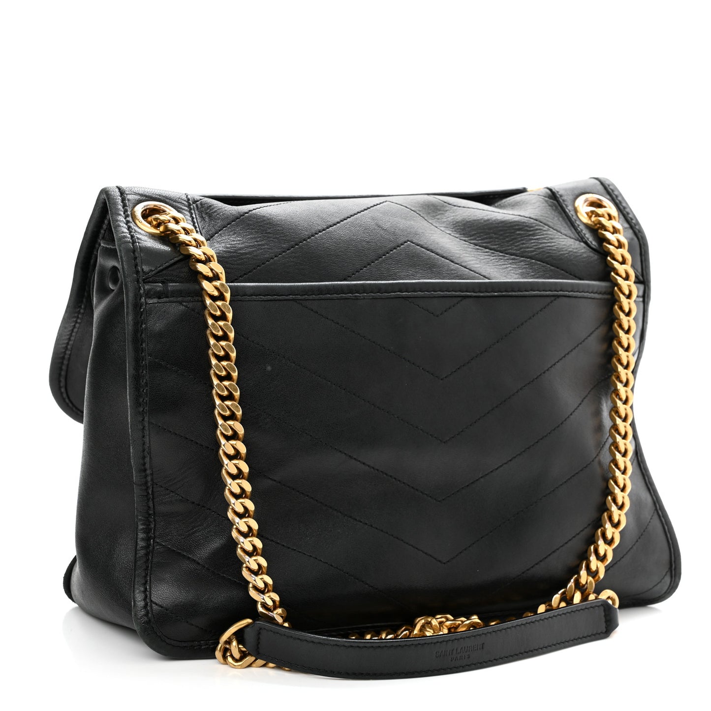 Lambskin Matelasse Monogram Medium Niki Chain Satchel Black