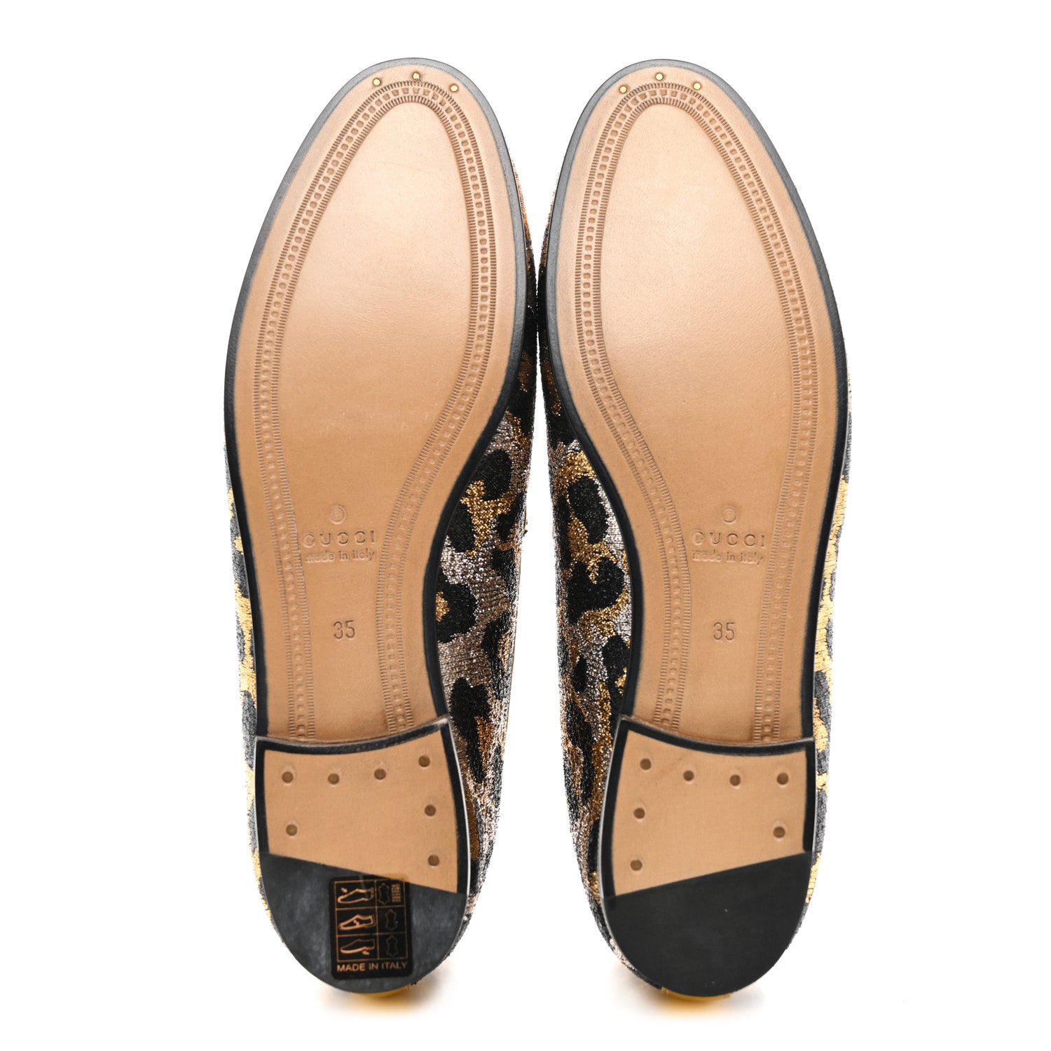 Gucci Jacquard Leopard Print Horsebit Womens Jordaan Loafers 35 Gold 5 of 9