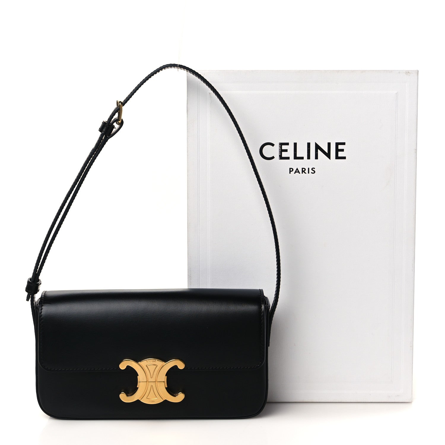 Celine Shiny Calfskin Triomphe Shoulder Bag Black 10 of 10